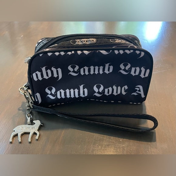 LeSportsac Vintage L.A.M.B. Gwen Stefani Black and White Text Wristlet - Picture 1 of 7